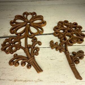 Homco Floral Wall Decor: Home Interiors, Set of 2 Brown Flowers, 1978, #7560, MC
